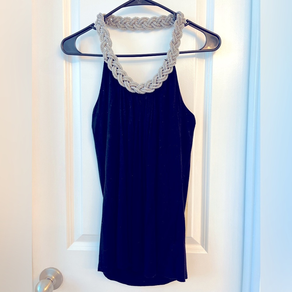 Metal woven neck halter top